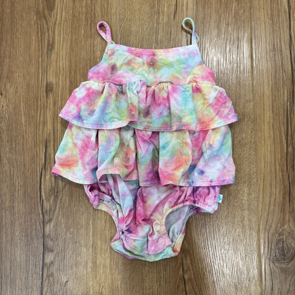 Posh Peanut Tie Dye Ruffle Tank Bubble Onesie